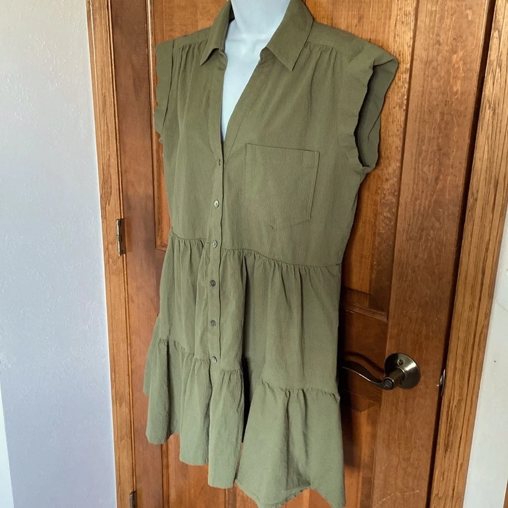 Veronica Beard Trisha Tiered Shirt Green Dress with liner Button Down Size Large - Picture 6 of 15